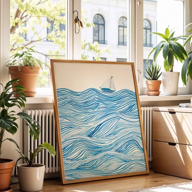 Paperlandscape | Kunstdruck "Wellen und Boot" | Maritimes Meeresposter | abstrakte Natur | verschiedene Größen