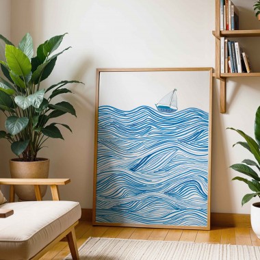 Paperlandscape | Kunstdruck "Wellen und Boot" | Maritimes Meeresposter | abstrakte Natur | verschiedene Größen