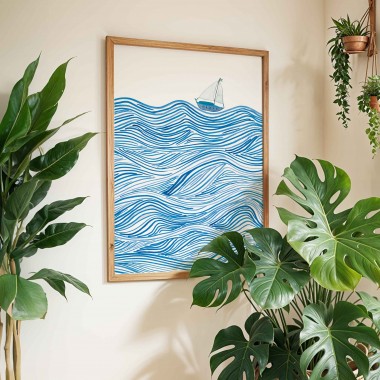 Paperlandscape | Kunstdruck "Wellen und Boot" | Maritimes Meeresposter | abstrakte Natur | verschiedene Größen