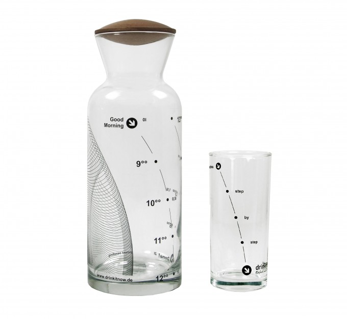 drinkitnow Karaffenset 1l, Design "Welle" schwarz mit Nussbaumdeckel und Stundenglas drinkitnow Karaffenset 1l, Design "Welle" schwarz mit Nussbaumdeckel und Stundenglas
