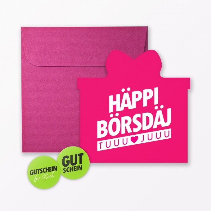 TYPOP Geburtstagskarte "Häppi Börsdäj" Pink in Geschenkform inkl. Umschlag + 2 Sticker TYPOP Geburtstagskarte "Häppi Börsdäj" Pink in Geschenkform inkl. Umschlag + 2 Sticker
