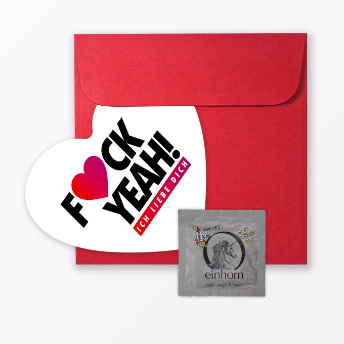 TYPOP Postkarte "Fuck Yeah Ich Liebe Dich" in Herzform inkl. Umschlag & Kondom TYPOP Postkarte "Fuck Yeah Ich Liebe Dich" in Herzform inkl. Umschlag & Kondom