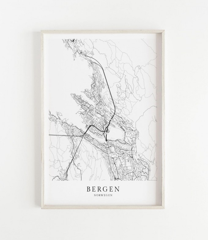 Karte BERGEN und Norwegen als Print im skandinavischen Stil 
