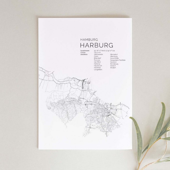 Hamburg Harburg Karte als hochwertiger Print - Posterdruck im skandinavischen Stil von Skanemarie