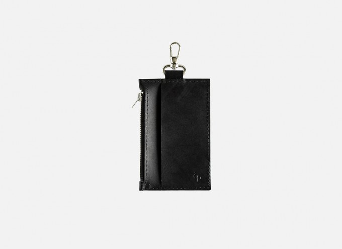 Lapàporter – Mini-Lederportemonnaie mit Karabiner, schwarz Lapàporter – Mini-Lederportemonnaie mit Karabiner, schwarz