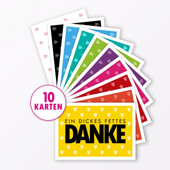 TYPOP 10-teiliges Set Postkarte „Dickes fettes Danke“ mit Herz DIN A6 TYPOP 10-teiliges Set Postkarte „Dickes fettes Danke“ mit Herz DIN A6