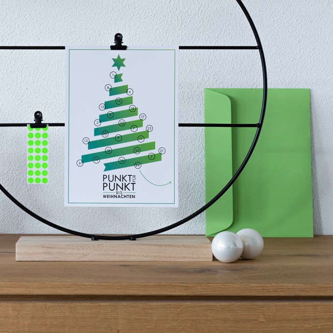 TYPOP Adventskalenderkarte "Tannenbaum" inkl. Umschlag, Minikarte + Umschlag und Klebepunkte