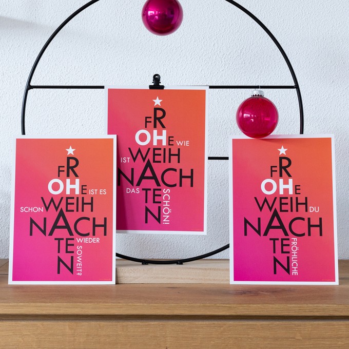 TYPOP 3-teiliges Set Weihnachtskarten "Oh..." Pink A5 inkl. Umschläge weiß