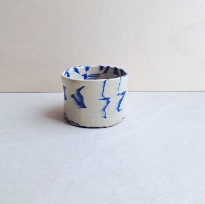 Skelini – Kaffeetasse aus Porzellan - blau-cremige