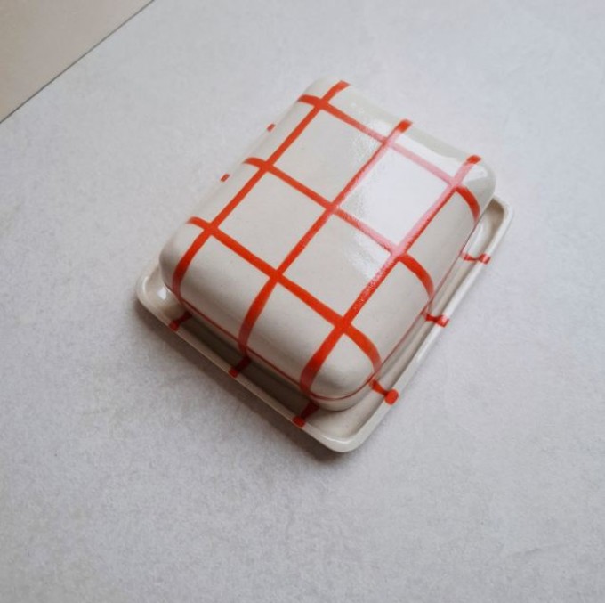 Skelini - Keramik Butterdose handgemacht orange