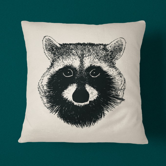 Kissen "Waschbär", 50x50cm, Stoffsiebdruck Kissen "Waschbär", 50x50cm, Stoffsiebdruck