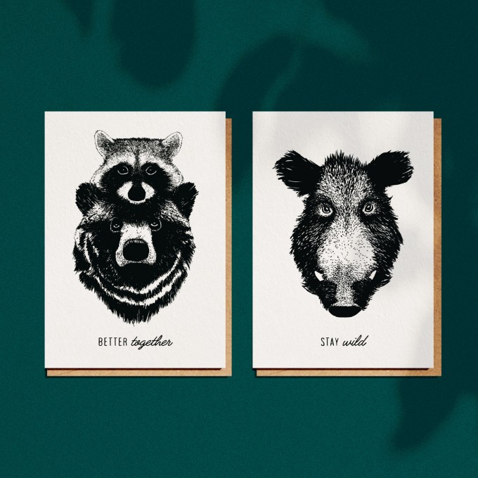 2er Set Grußkarten "Forest Animals", A6 mit Umschlag 2er Set Grußkarten "Forest Animals", A6 mit Umschlag