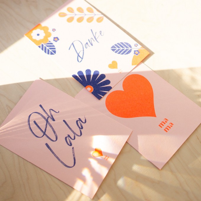 3er Postkartenset für Mamas zum Muttertag, Risographie Art Print, A6 3er Postkartenset für Mamas zum Muttertag, Risographie Art Print, A6