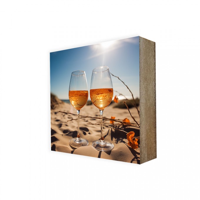 Stadtliebe® | Maritimes Cube-Bild „Aperolin’ am Strand“