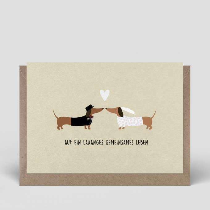 Klappkarte - Hochzeitskarte - Dackel Brautpaar - Nr. 262 - Naturbedacht