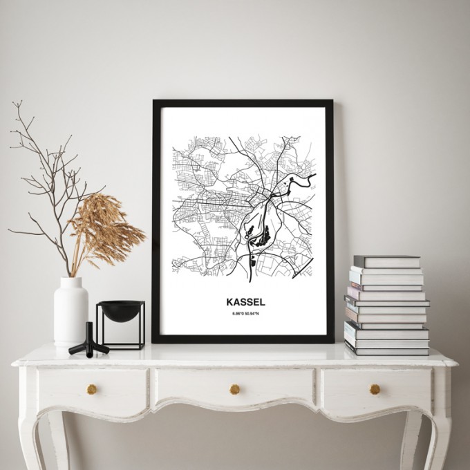 Stadtliebe® | Kassel - Karte black&white Kunstdruck A3 Stadtliebe® | Kassel - Karte black&white Kunstdruck A3