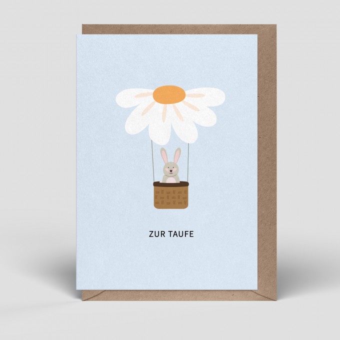 Klappkarte - Taufkarte - Hase im Ballon - Nr. 276 - Naturbedacht