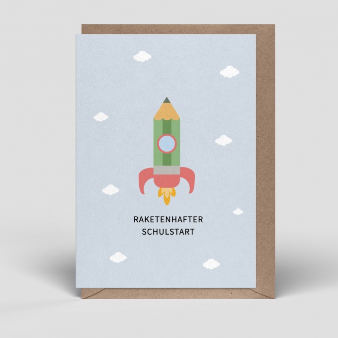 Klappkarte - Einschulungskarte - Rakete - Nr. 278 - Naturbedacht