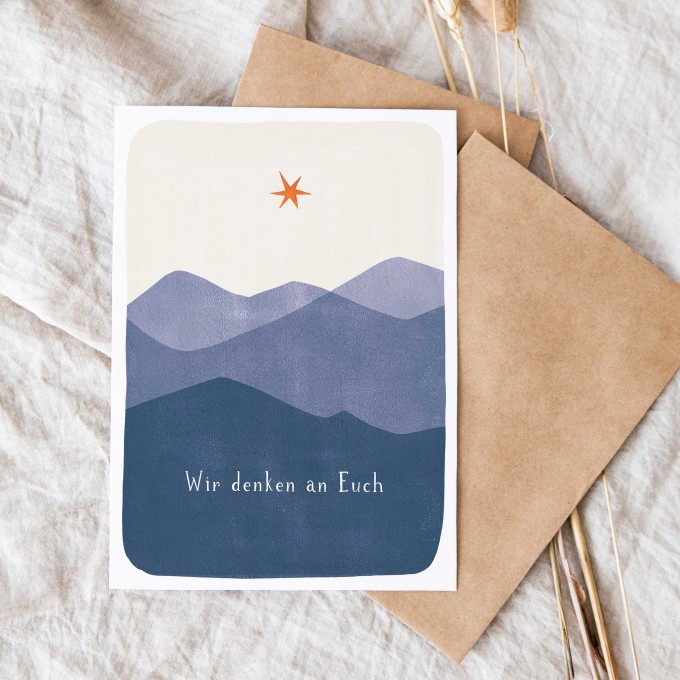 Paperlandscape | Faltkarte "Wir denken an Euch" | Trauerkarte schlicht | Kondolenzkarte Stern