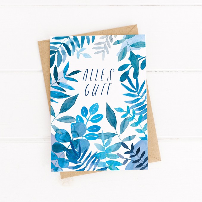 Paperlandscape | Faltkarte "Alles Gute blaue Blätter" | botanisch | Pflanzen | tropisch Paperlandscape | Faltkarte "Alles Gute blaue Blätter" | botanisch | Pflanzen | tropisch