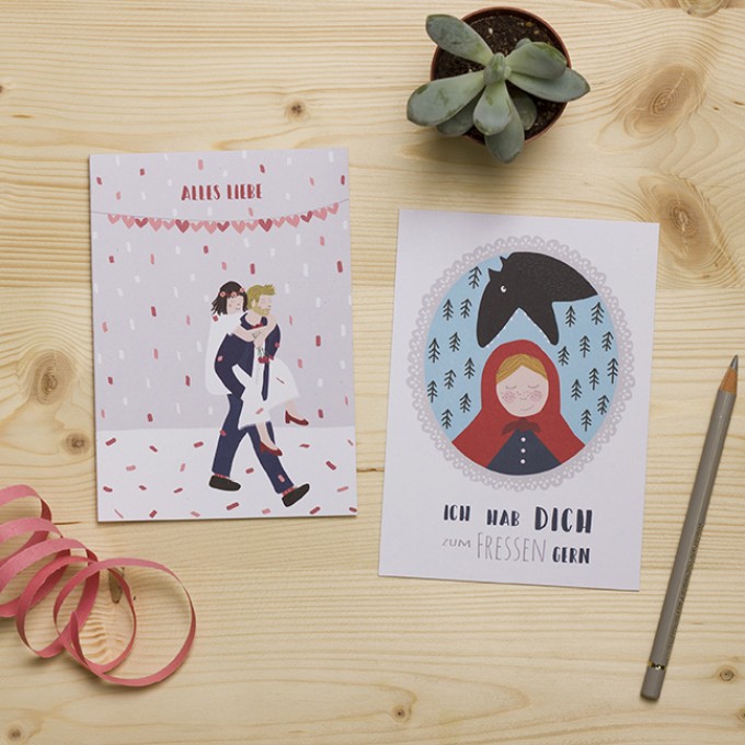 HEJ Marlen Grußkarte „Hochzeit“ und Postkarte „Rotkäppchen“ | Set incl. Kuvert