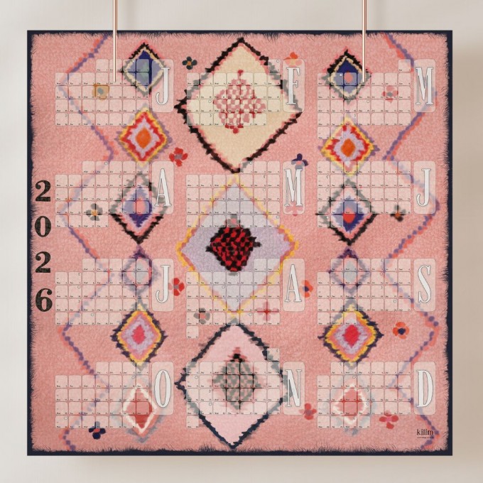 Fine Art Wandkalender 2026 Babouche pastellrosa / kilim