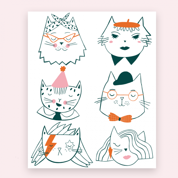 Notietzblock Temporäre Tattoos Katzen Set #2 Notietzblock Temporäre Tattoos Katzen Set #2