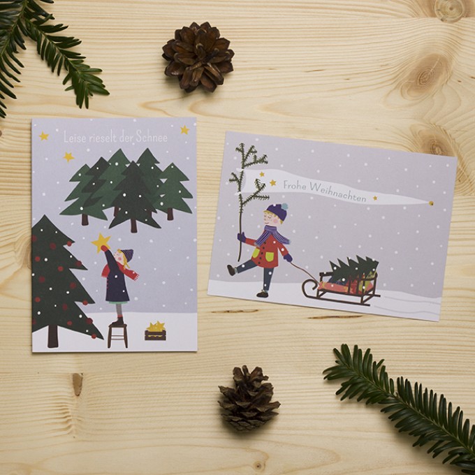 HEJ Marlen Grußkarte „Leise rieselt der Schnee“ und Postkarte „Frohe Weihnachten“ | Set incl. Kuvert