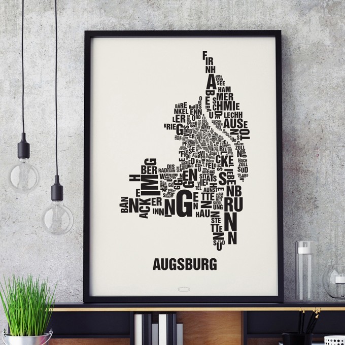 Buchstabenort Augsburg Stadtteile-Poster Typografie Siebdruck Buchstabenort Augsburg Stadtteile-Poster Typografie Siebdruck