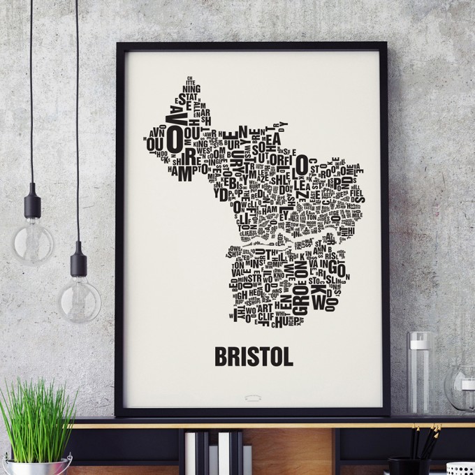 Buchstabenort Bristol Stadtteile-Poster Typografie Siebdruck