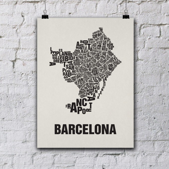Buchstabenort Barcelona Stadtteile-Poster Typografie Buchstabenort Barcelona Stadtteile-Poster Typografie