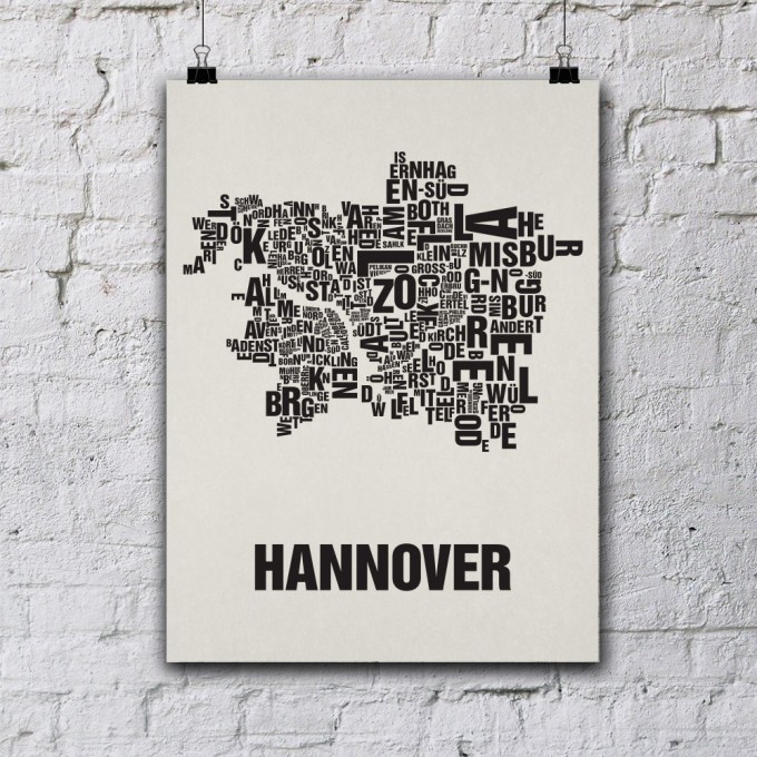 Buchstabenort Hannover Stadtteile-Poster Typografie Buchstabenort Hannover Stadtteile-Poster Typografie
