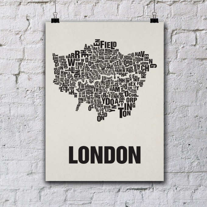 Buchstabenort London Stadtteile-Poster Typografie Buchstabenort London Stadtteile-Poster Typografie
