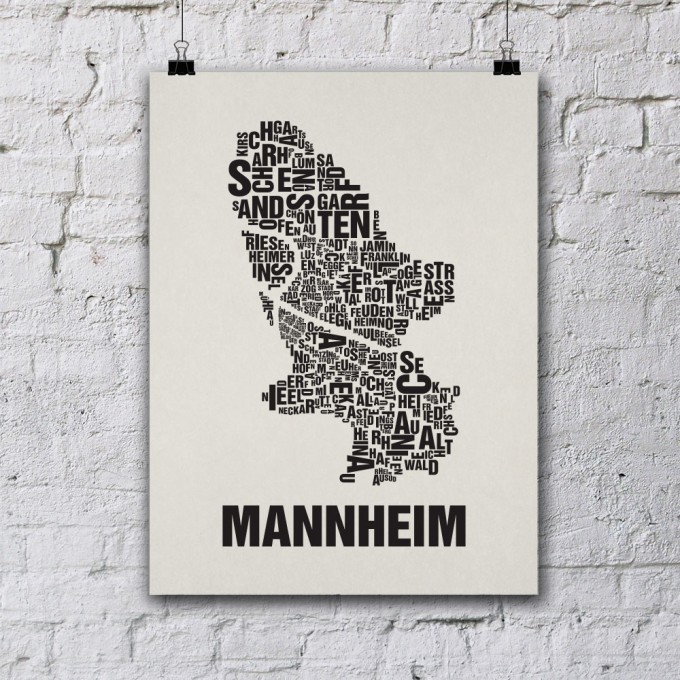 Buchstabenort Mannheim Stadtteile-Poster Typografie Buchstabenort Mannheim Stadtteile-Poster Typografie