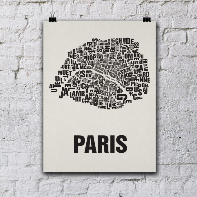 Buchstabenort Paris Stadtteile-Poster Typografie Buchstabenort Paris Stadtteile-Poster Typografie