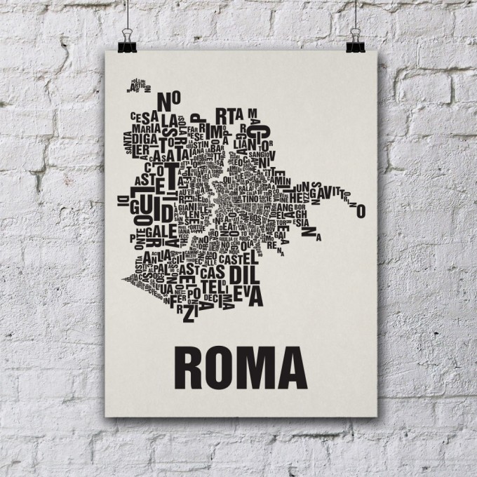 Buchstabenort Rom Stadtteile-Poster Typografie Buchstabenort Rom Stadtteile-Poster Typografie