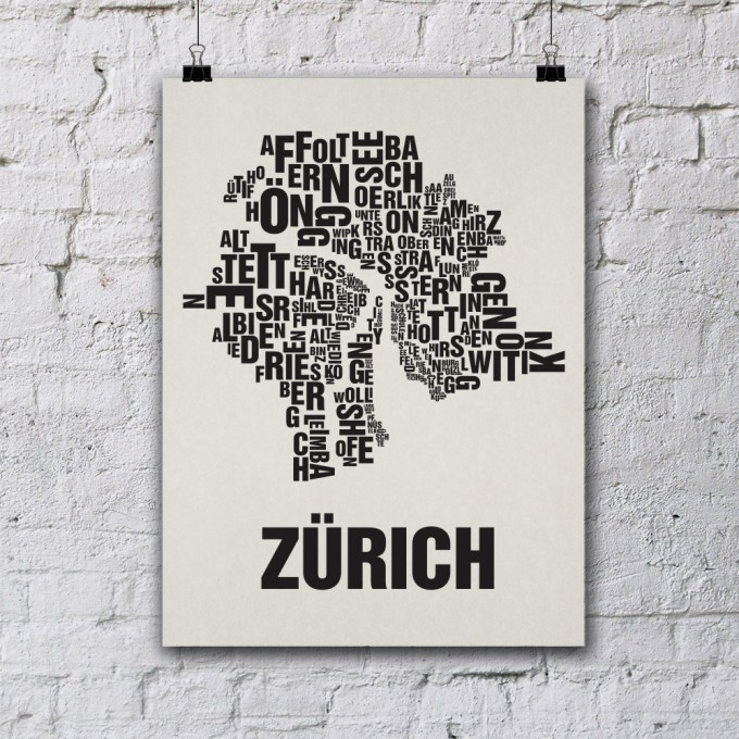 Buchstabenort Zürich Stadtteile-Poster Typografie Buchstabenort Zürich Stadtteile-Poster Typografie