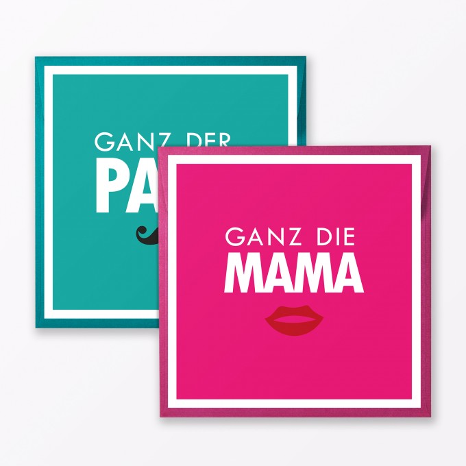 TYPOP 2-teiliges Set Babykarte "Ganz der Papa / Ganz die Mama" quadratisch inkl. Umschläge TYPOP 2-teiliges Set Babykarte "Ganz der Papa / Ganz die Mama" quadratisch inkl. Umschläge