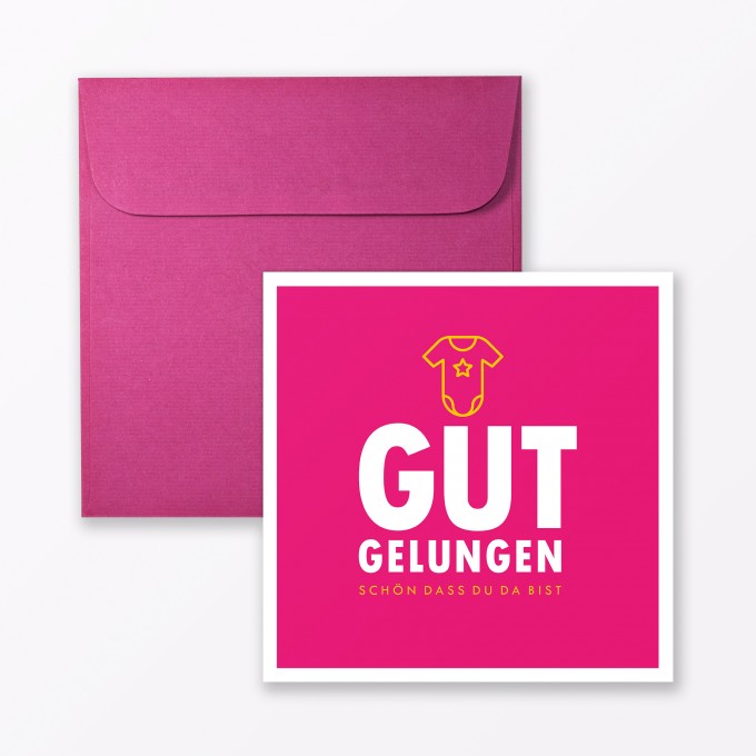 TYPOP Babykarte "Gut gelungen" in Pink quadratisch inkl. Umschlag TYPOP Babykarte "Gut gelungen" in Pink quadratisch inkl. Umschlag
