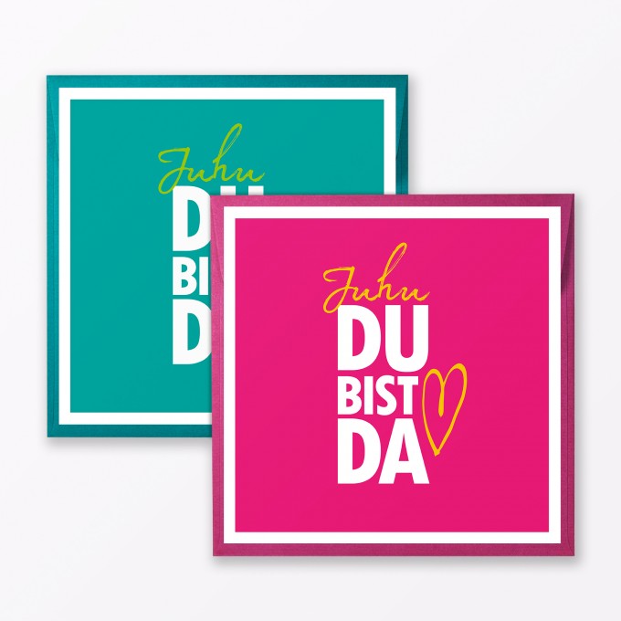 TYPOP 2-teiliges Set Babykarte "Juhu Du bist da" in Türkis + Pink quadratisch inkl. Umschläge TYPOP 2-teiliges Set Babykarte "Juhu Du bist da" in Türkis + Pink quadratisch inkl. Umschläge
