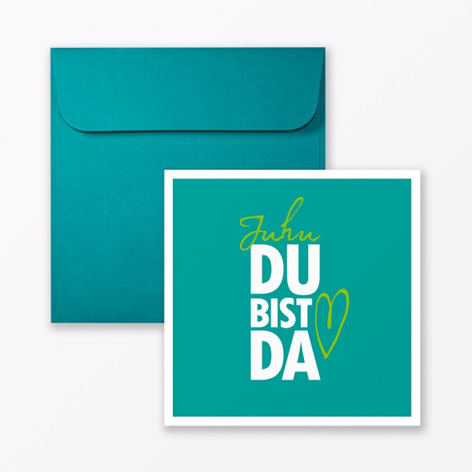 TYPOP Babykarte "Juhu Du bist da" in Türkis quadratisch inkl. Umschlag TYPOP Babykarte "Juhu Du bist da" in Türkis quadratisch inkl. Umschlag