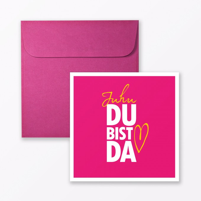 TYPOP Babykarte "Juhu Du bist da" in Pink quadratisch inkl. Umschlag TYPOP Babykarte "Juhu Du bist da" in Pink quadratisch inkl. Umschlag