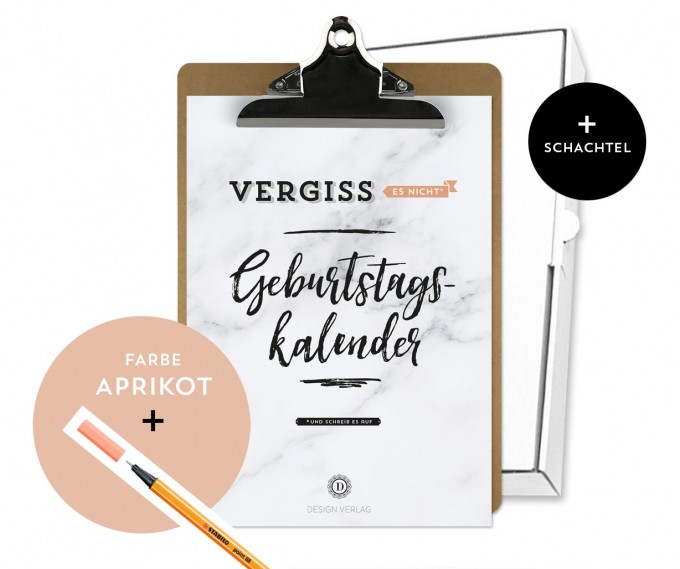 Design Verlag / Handlettering Geburtstagskalender Klemmbrett / Aprikot Design Verlag / Handlettering Geburtstagskalender Klemmbrett / Aprikot