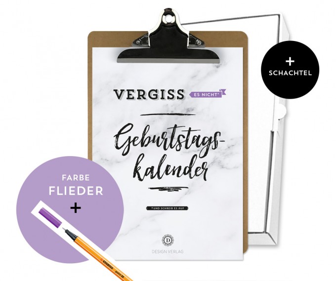 Design Verlag / Handlettering Geburtstagskalender Klemmbrett / Flieder Design Verlag / Handlettering Geburtstagskalender Klemmbrett / Flieder