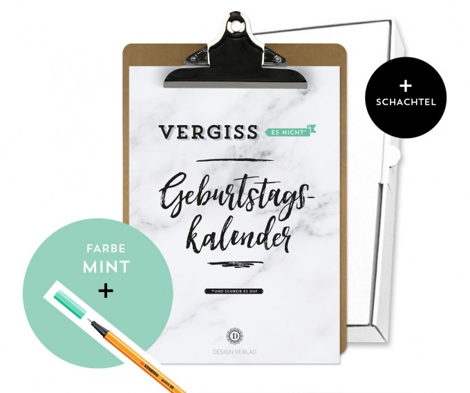 Design Verlag / Handlettering Geburtstagskalender Klemmbrett / Mint Design Verlag / Handlettering Geburtstagskalender Klemmbrett / Mint