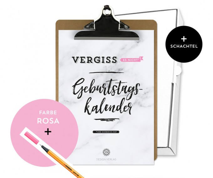 Design Verlag / Handlettering Geburtstagskalender Klemmbrett / Rosa Design Verlag / Handlettering Geburtstagskalender Klemmbrett / Rosa