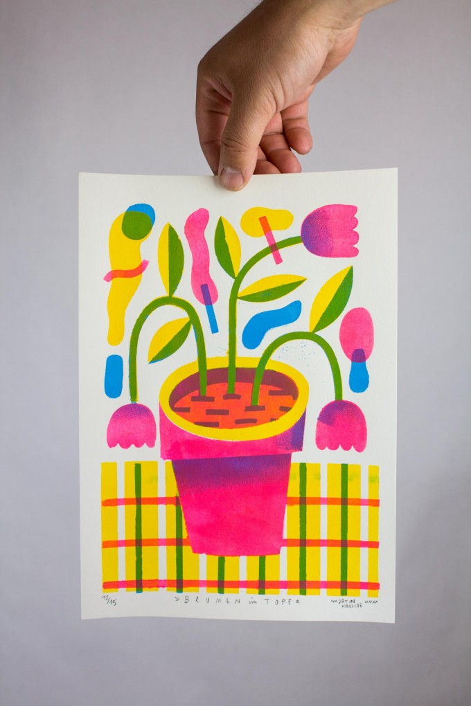 Martin Krusche - Stencilprint »Blumen im Topf« DINA4 Martin Krusche - Stencilprint »Blumen im Topf« DINA4