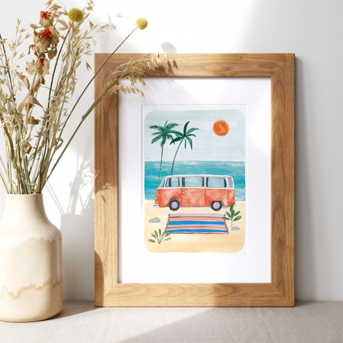 Paperlandscape | Kunstdruck "Bulli am Strand" | VW Bulli | Camper | Reisen | verschiedene Größen Paperlandscape | Kunstdruck "Bulli am Strand" | VW Bulli | Camper | Reisen | verschiedene Größen