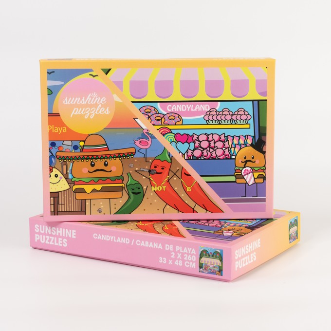 Sunshine Puzzles, CABANA DE PLAYA und CANDAYLAND, 2x 260 Teile Puzzle in einer Box Sunshine Puzzles, CABANA DE PLAYA und CANDAYLAND, 2x 260 Teile Puzzle in einer Box