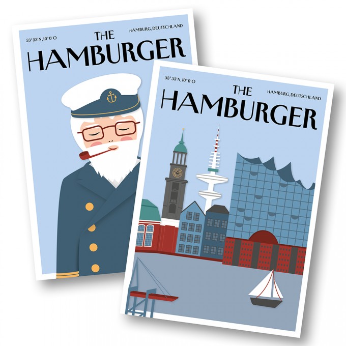 Martina Olonschek | Postkarten The Hamburger Seemann und Skyline | 2er-Set